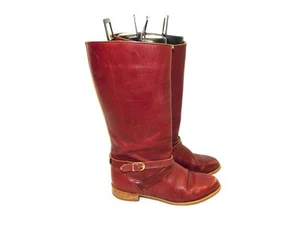 Vintage Dexter Size 9 M Oxblood Brown Leather Riding Boots Tall Buckle USA Made - Picture 1 of 19