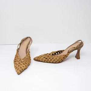 L'idea by Lori Eli gewebte gehäkelte Echtleder spitz zulaufend Slingback Heels 7 - Bild 1 von 4