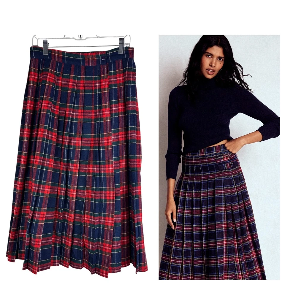 Vtg Worthington Maxi Skirt 12 Large Tartan Plaid WOOL Red Blue Green Pleated M - Image 1 of 4