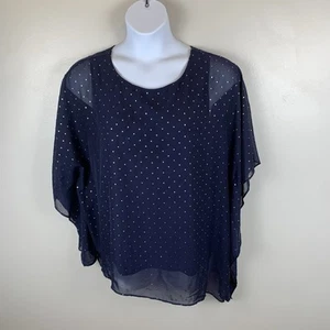 Chicos fließendes Top Damen 3/XL marine Chiffon metallic gepunktet asymmetrisch - Bild 1 von 10