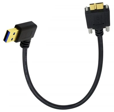 USB 3.0 A to Micro-B Right Angled Cable 0.3m | 4.8Gbps Dual Screw Lock Secure - Image 1 of 2