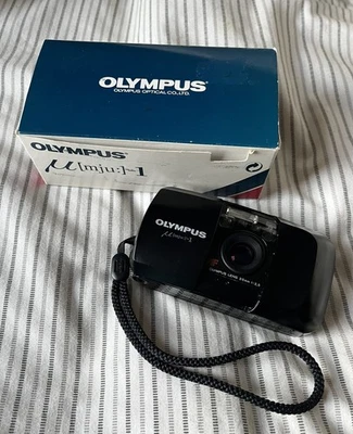 Olympus Mju-1 35mm Film Black Compact Point and Shoot Camera f/3.5 Lens with box - Image 1 of 4