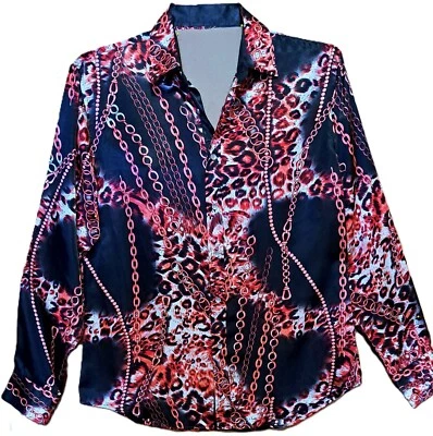 Camisa de proxeneta discoteca satinada leopardo rojo años 70 para hombre NOS M - L Foto 1 de 2