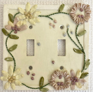 Borders Unlimited floral carved light switch cover double pink green cream boho