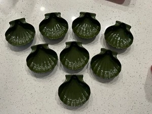 8 Vintage HALL Small SCALLOP Sea Shell Ceramic Dishes ~ GREEN #229 - Picture 1 of 3