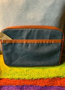 American Rag Denim Blue Canvas Brown Trim Zip Notebook Laptop Tech Case Bag - Picture 1 of 11