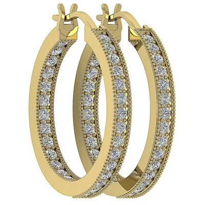 Inside Outside Hoops Earrings I1 G 0.55 Carat Round Diamond Yellow Gold 0.80Inch - Image 1 of 4