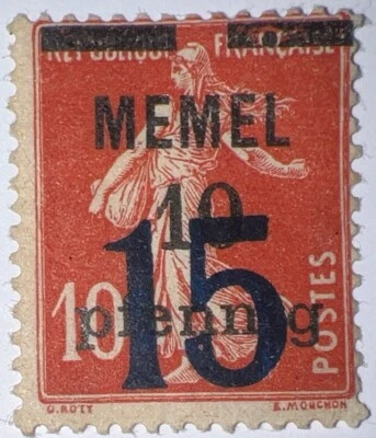 Travelstamps: Germany France Memel Stamps #43 15pf on 10c Mint MOGH - Image 1 of 4