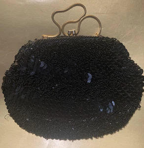 Vintage ATLANTICO ORIGINAL WOMEN'S BLACK BEADED CLUTCH PURSE Handmade Hong Kong - Picture 1 of 9