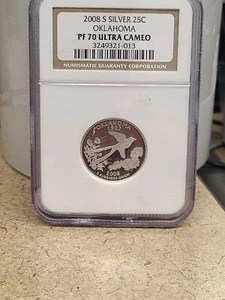 2008 S 25c Oklahoma State Quarter NGC PF 70 Ultra Cameo Silver - Picture 1 of 2
