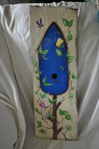 Primitive/Farmhouse HP Vintage Reclaimed Wood Shingle / Birdhouse Butterflies - Picture 1 of 11