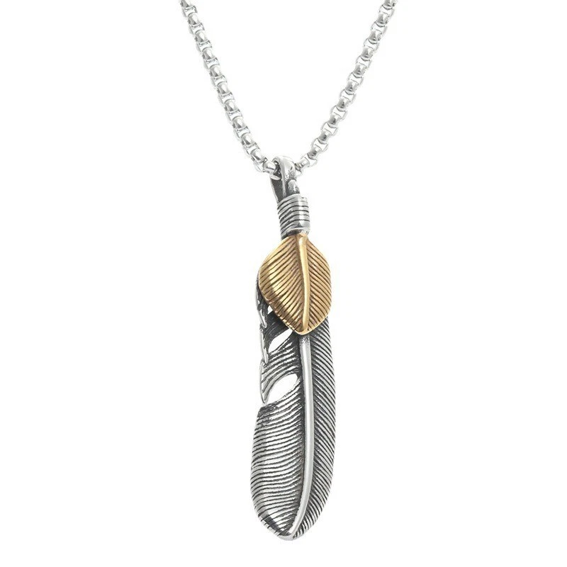 Men's Native American Feather Pendant Necklace Men Women with 22" Chain - Image 1 of 4