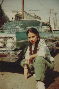 Vintage 1990's Photo  LATINA CHICANA LOS ANGELES CHOLA  191 LOWRIDER impala 64 - Picture 1 of 2