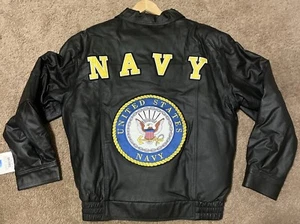 US Navy JWM Wholesale Embroidered Patch Leather Bomber Jacket Size XL - Bild 1 von 7
