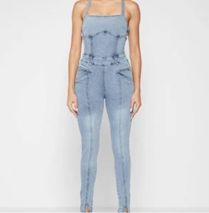 Maniere De Voir Womens Denim Unitard Jumpsuit Size 6 One Piece - NEW - Picture 1 of 9