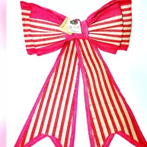 Kirkland's Fabric Pink and Beige 24" Christmas Wall Hanging Bow Home Decor - Picture 1 of 5
