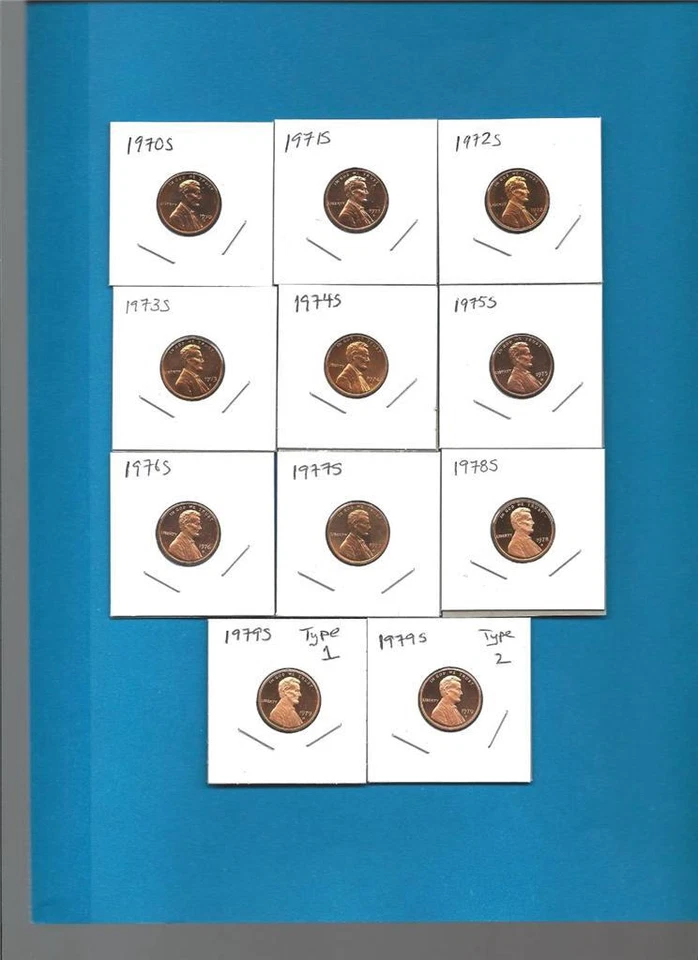 Centavos Lincoln 1970 S - 1979 S Proof incluye tipo 1 y tipo 2 1979 - Juego de 11 Foto 1 de 1