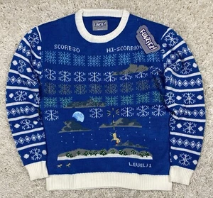 Maglione Space Invader Holiday Uomo Blu Medio Natale Fiocco di Neve Rudolph Nuovo con etichette - Foto 1 di 12