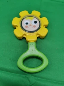 Fisher Price #424 Flower Rattle Vintage 1980 Yellow Green Mirror Wiggle Eyes J - Picture 1 of 4
