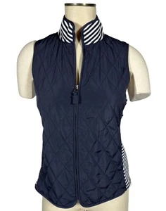 Talbots Petite or XS Women's Navy Quilted Zip Front Vest With Striped Collar - Picture 1 of 8