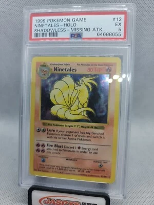 1999 Base Shadowless NINETALES PSA 5 error card. No Damage/missing Attack. - Image 1 of 2