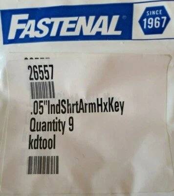 9pc Hex L-Key Allen Wrench .05" Short Arm- Fastenal Industrial  - Image 1 of 2