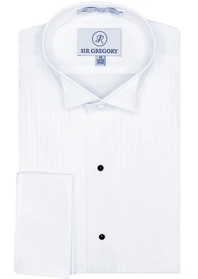 Sir Gregory Fitted Tuxedo Shirt with Wing Collar French Cuffs and 1/4 Inch Pleat - Image 1 of 4