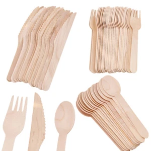 Einwegbesteck Holzbesteck: Gabel, Messer, Löffel, 16cm, á 50 Stück Imbiss Grill - Bild 1 von 13