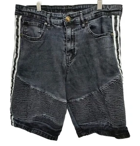 Premium Black Denim Shorts Men's Size 32 Varsity Stripe Cotton Polyester Spandex - Picture 1 of 5