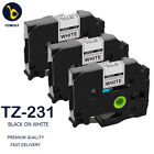 3 Label Tape Compatible With Brother Black on White TZ231 PT-H105 H110 H300 H500