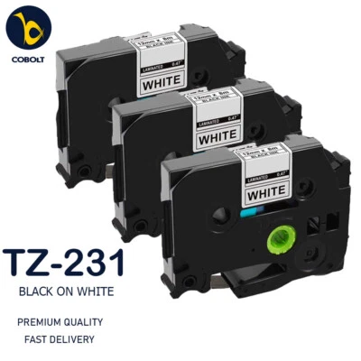 3 Label Tape Compatible With Brother Black on White TZ231 PT-H105 H110 H300 H500 - Image 1 of 4