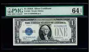 1928-B $1 Silver Certificate UNC PMG 64 EPQ - Picture 1 of 2