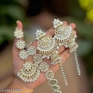 Silver Plated Jhumka Earrings Indian Bollywood Choker Necklace Bridal Jewelry - Picture 1 of 5