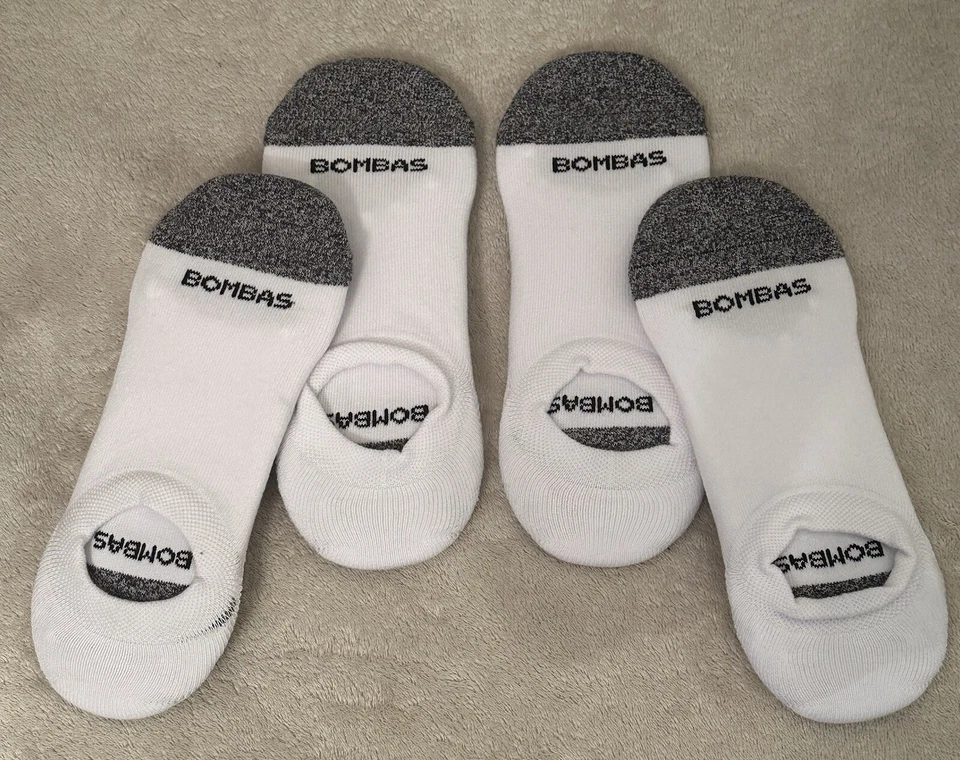 Bombas 4-Pack Unisex White/Grey No Show Socks Size Large NWOT - Image 1 of 1