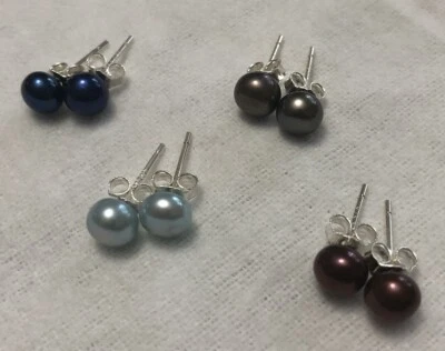 Brincos de prata esterlina 925 genuínos de pérola de água doce azul roxo conjunto com quatro - Imagem 1 de 4