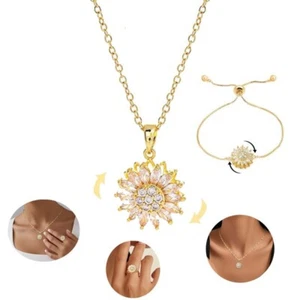 Mujeres Girasol Inquieto Collar Colgante Pulsera Cristal Giratorio Conjunto Brillante - Imagen 1 de 10