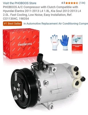 Phoboos AC A/C Compressor  for Hyundai Elantra 2011-2013 Kia Soul 2012 2013 - Image 1 of 4