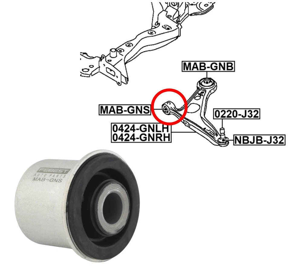 Front Control Arm Bush FEBEST MAB-GNS for Mitsubishi Outlander Nissan X-Trail - Image 1 of 4