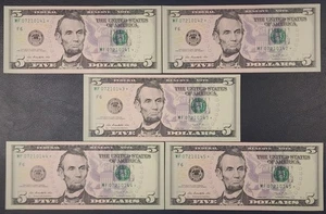5x Sequential Uncirculated 2013 Five Dollar ($5) * STAR * Notes; F6 Atlanta - Picture 1 of 2