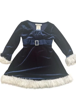 Bonnie Jean Blue Girls Sparkle Velvet Faux Fur Cuff Christmas Dress Size 3T - Image 1 of 4