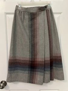 Vintage ILGWU Womens Wool Blend Pleated Midi Skirt Sz XS/25 Gray Academia Preppy - Picture 1 of 8