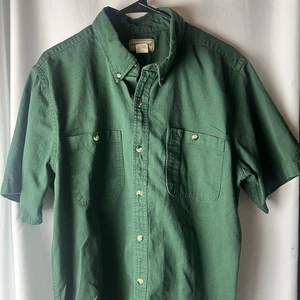 Men’s Large Tall Scandia Woods 100% Cotton Green Short Sleeve Button Down Shirt - Picture 1 of 7