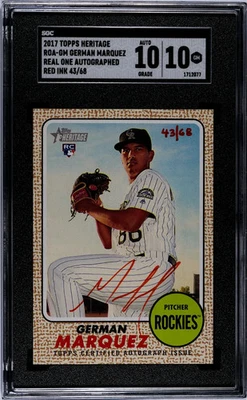 German Marquez 2017 Topps Heritage Rookie Real One Auto Red Ink /68 SGC 10/10 - Image 1 of 2