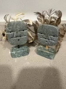 Artist Signed Peter Koninakhut Hand Carved Warrior Faces Art Sculptures - Picture 1 of 8