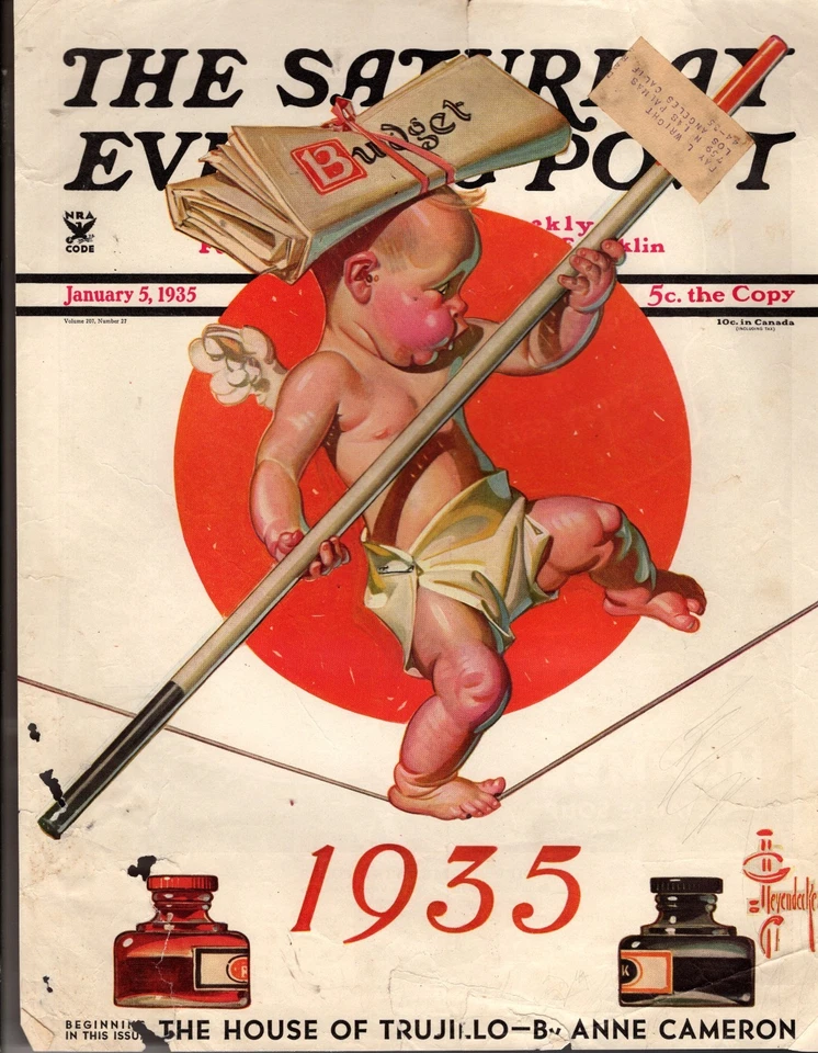 1935 Saturday Evening Post  January 5  Budget Baby - J C Leyendecker Cover - Image 1 of 1