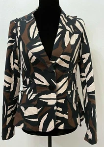 Vintage Cache Womens Single Breasted Lace Up Blazer Small Black Mod Print Cotton - Picture 1 of 12