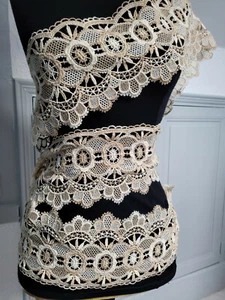 Très large et belle dentelle vintage ancienne style macramé au mètre 15,5 cm A3 - Imagen 1 de 4
