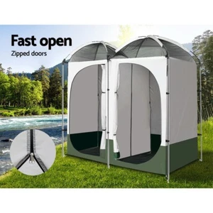 Weisshorn Double Camping Shower Toilet Tent Outdoor Portable Change Room Green - Picture 1 of 7