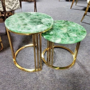 18" Round Green Amazonite Coffee Table Set of 2 Handmade Crystal Healing Decors - Picture 1 of 7