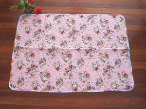 Again@Pretty Rose Double Side Green Leaves Border Cotton Quilted Throw Mat Rug - Picture 1 of 6